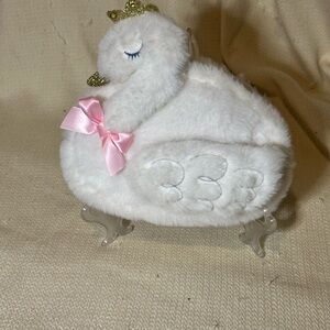 White Swan Plush Purse with Pink Bow